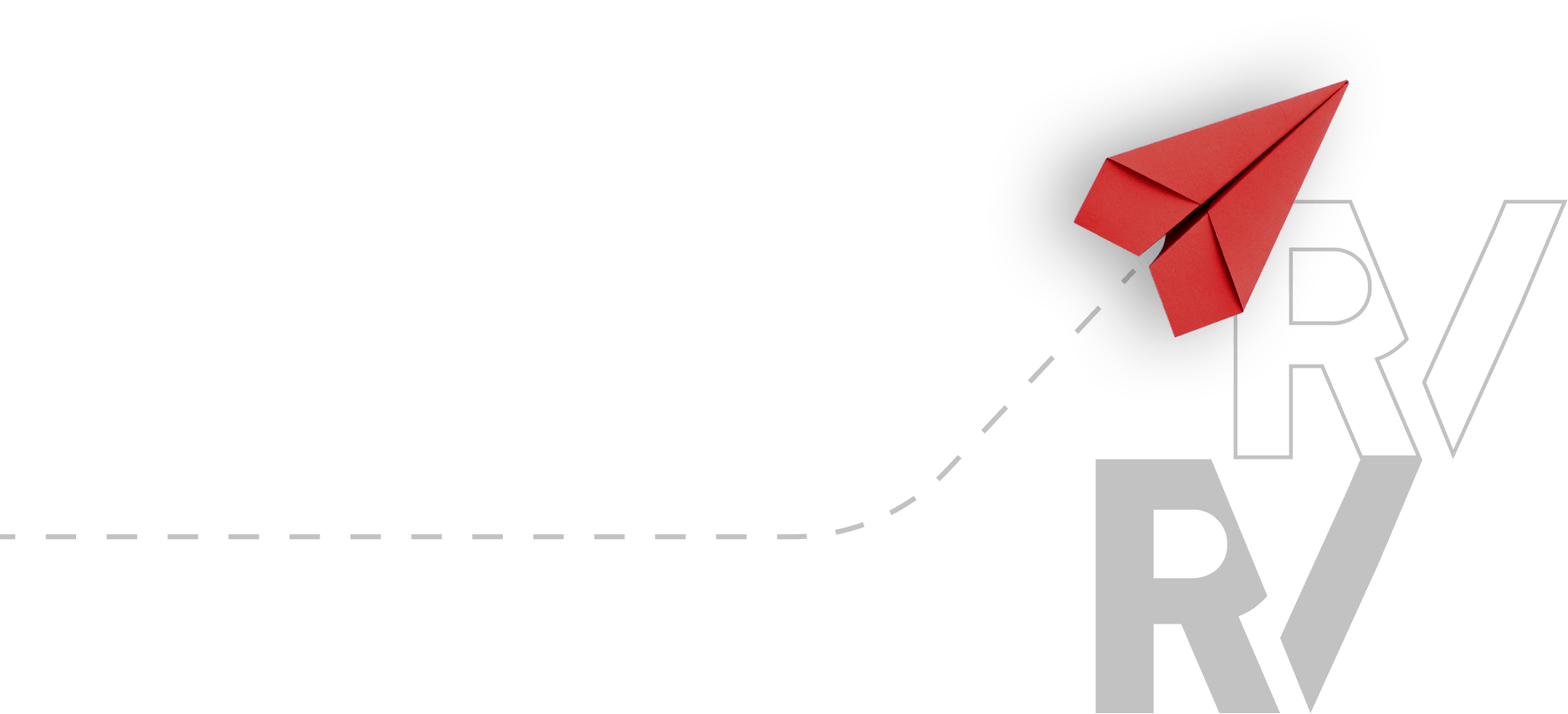 Ilustração de um avião de papel por cima do logotipo da Red Ventures